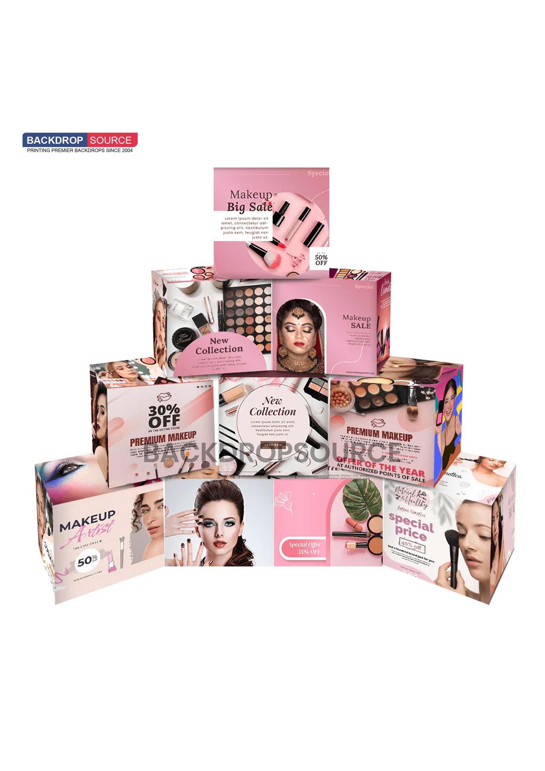 10 Sets aus Stretchstoff-Displays zur Produktpräsentation