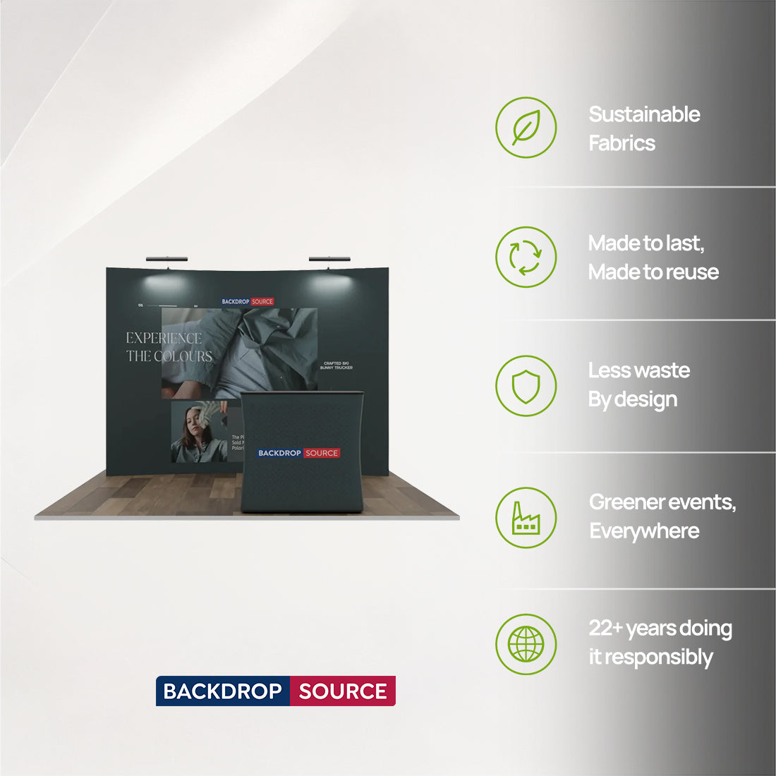 Gebogenes 3m x 3m Popup-Exhibit-Pro-3-in-1-Displayset mit Illume-Leuchten