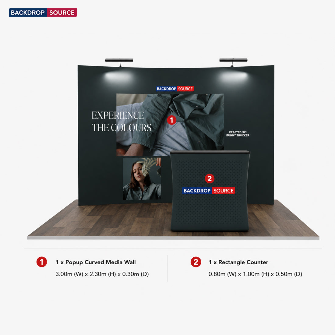 Gebogenes 3m x 3m Popup-Exhibit-Pro-3-in-1-Displayset mit Illume-Leuchten