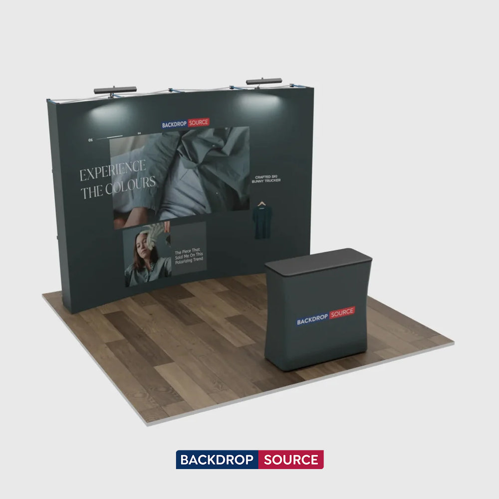 Gebogenes 3m x 3m Popup-Exhibit-Pro-3-in-1-Displayset mit Illume-Leuchten