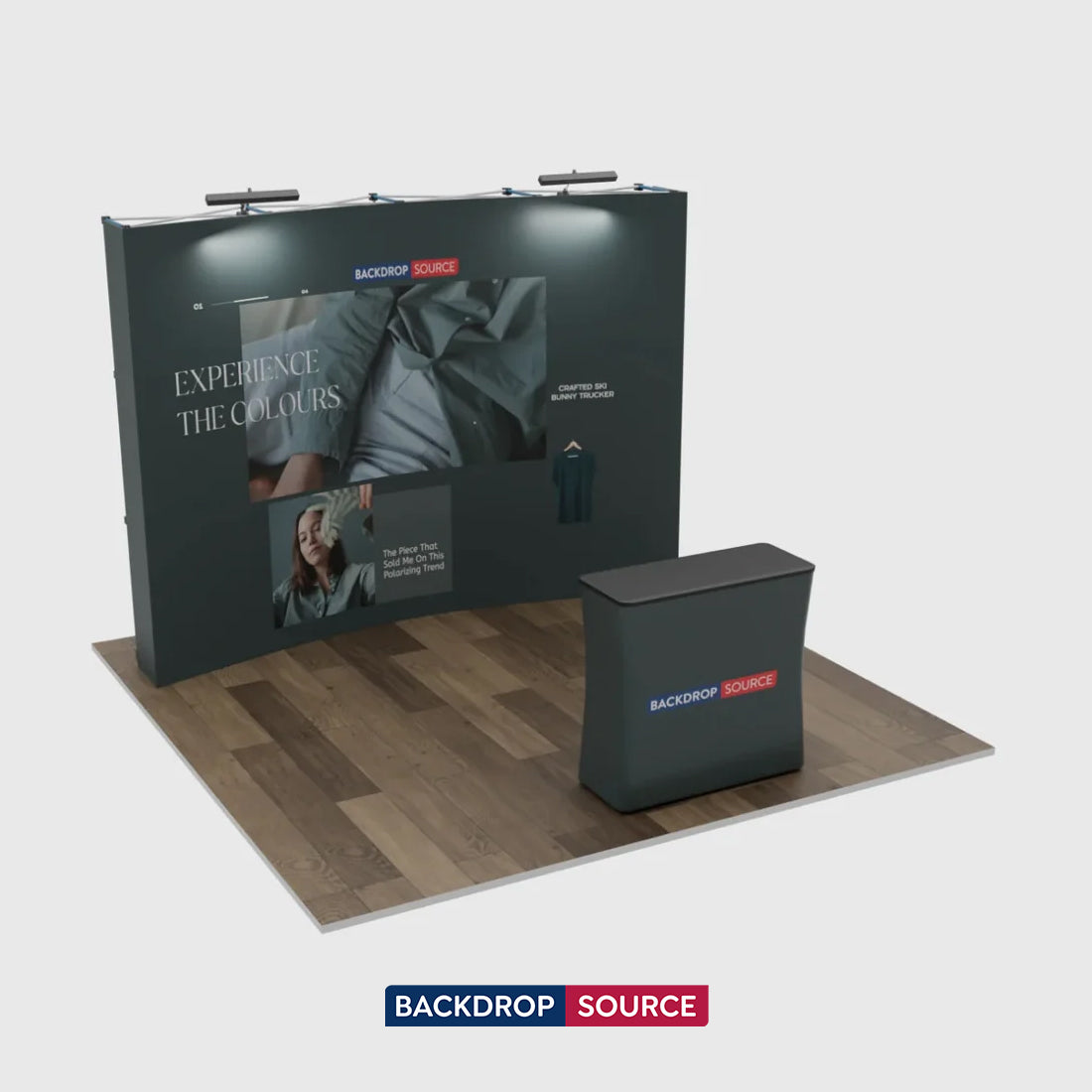 Gebogenes 3m x 3m Popup-Exhibit-Pro-3-in-1-Displayset mit Illume-Leuchten