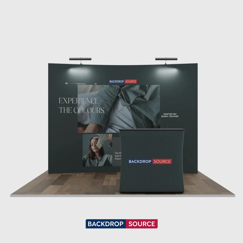 Gebogenes 3m x 3m Popup-Exhibit-Pro-3-in-1-Displayset mit Illume-Leuchten