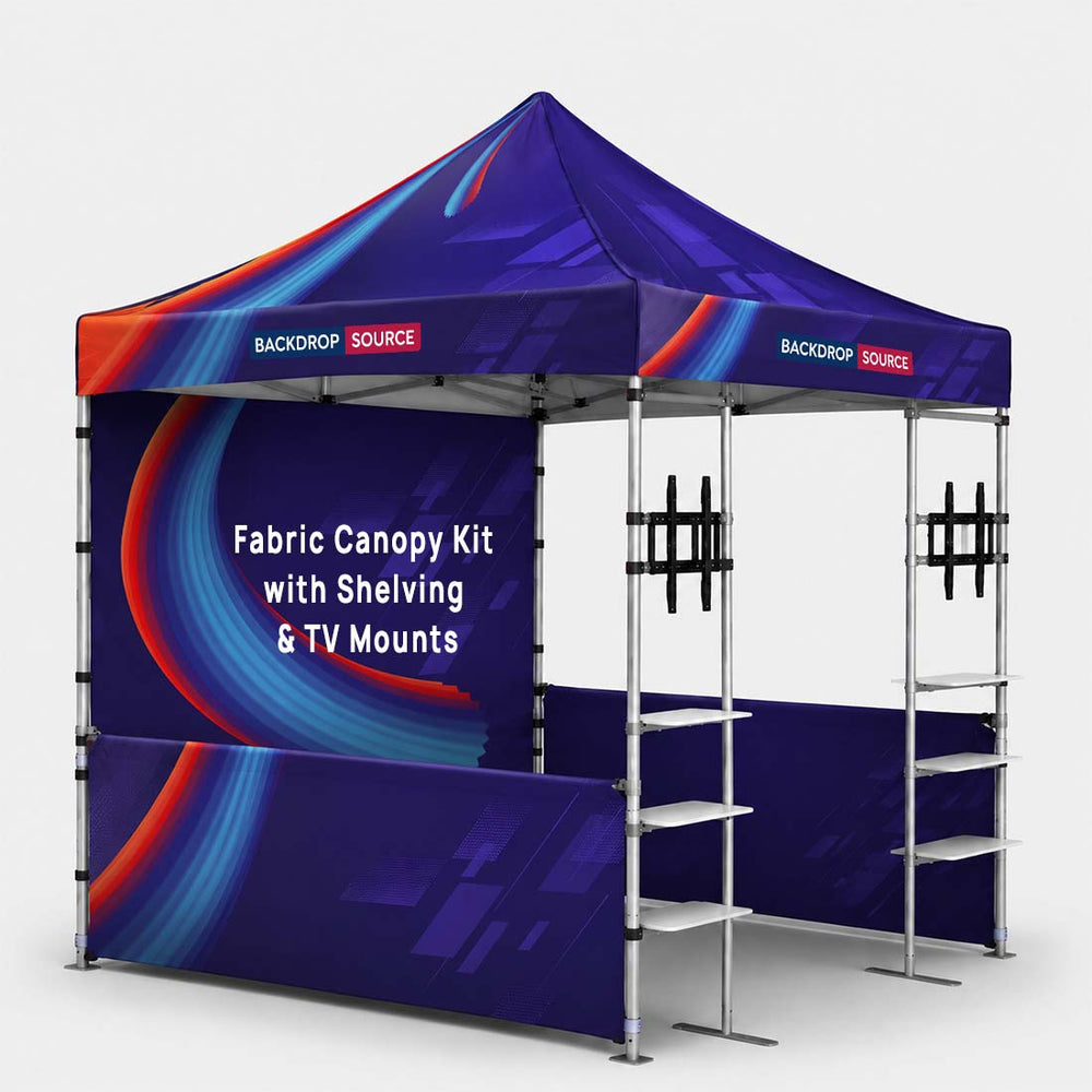 3m x 3m Stoff-Überdachungsset mit Regalen und TV-Halterungen