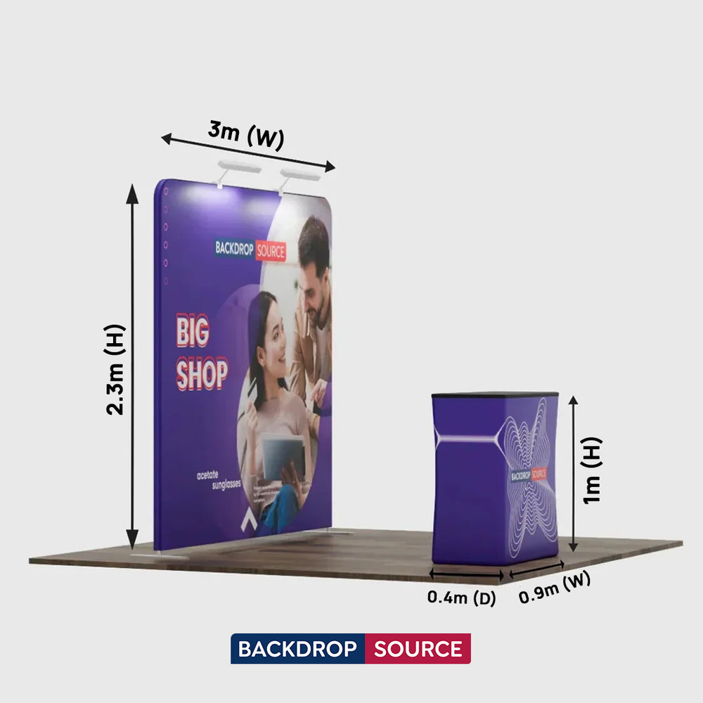 Gerades 3m x 3m Exhibit-Pro-3-in-1-Displayset mit stabilem Podestkoffer