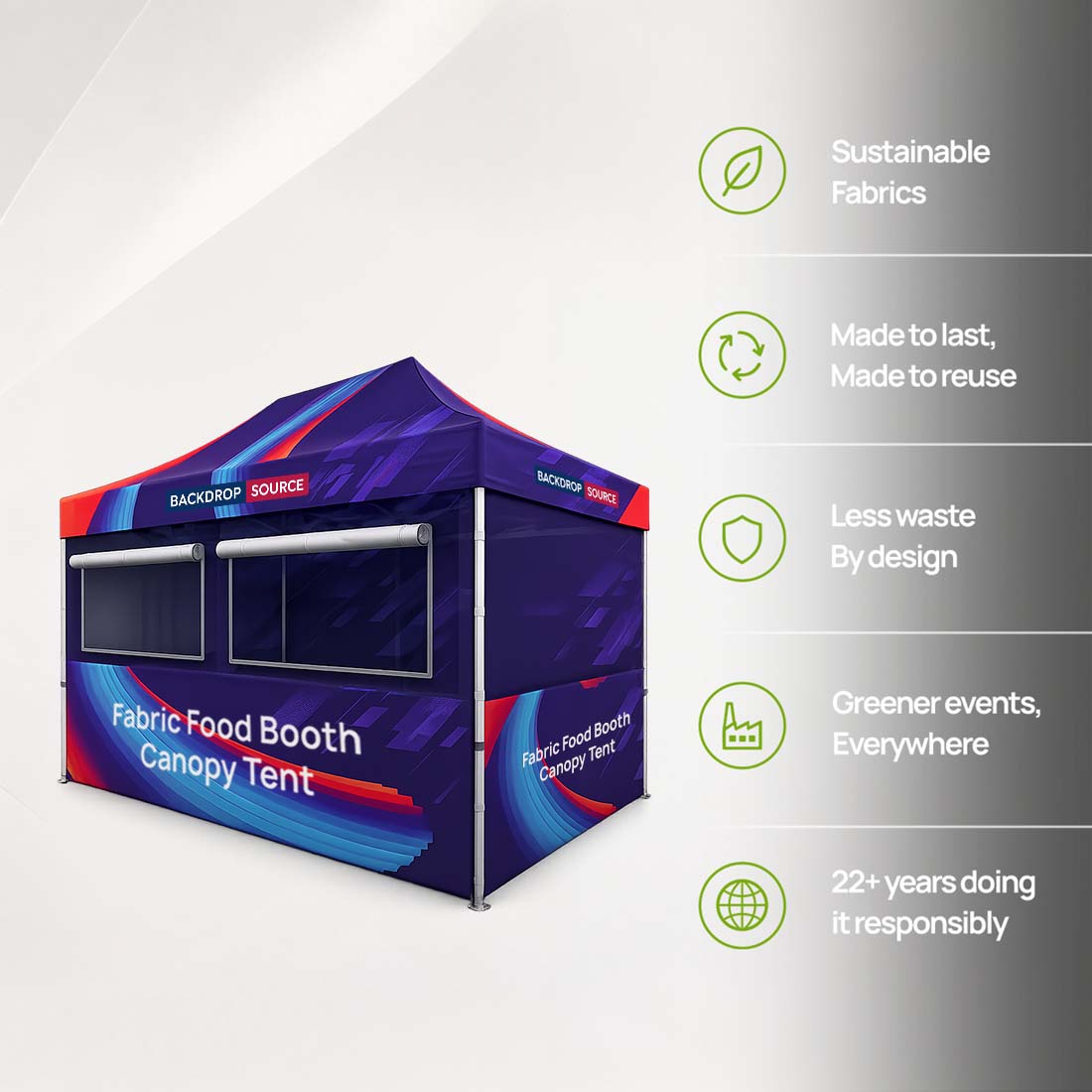 Stoff-Überdachungszelt für einen 4.5m x 3m großen Food-Messestand