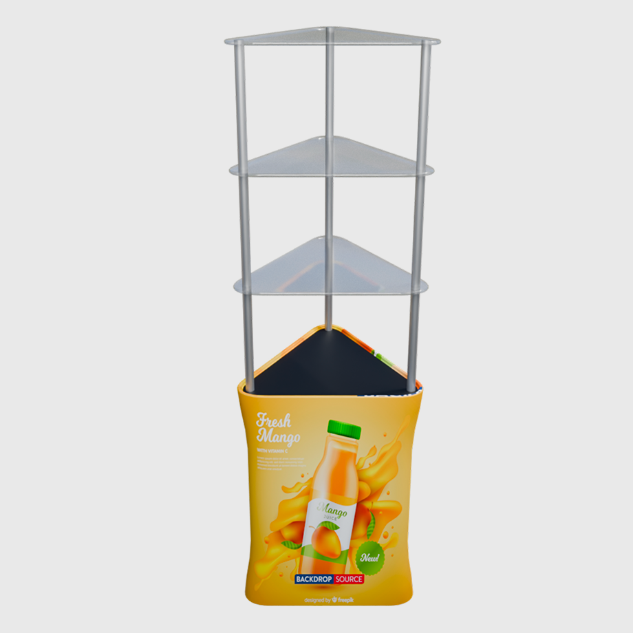 Triangular Fabric Display Counter with Acrylic Triple Shelves