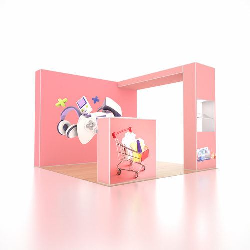 3x3m SEG Popup Booth with L-Arch Wall, LED Showcase & Counter