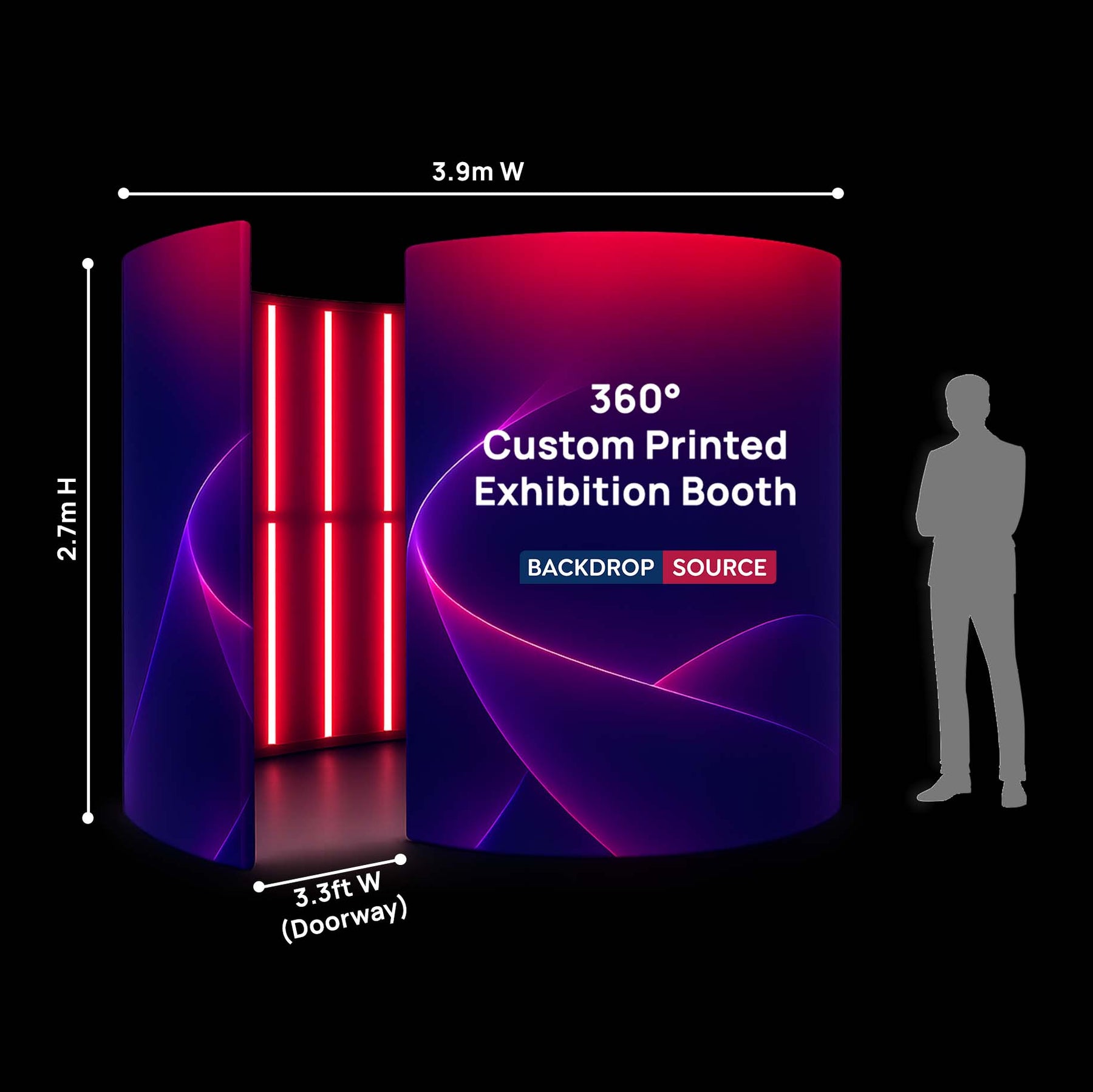 360° individuell bedruckter Messestand mit LED-Beleuchtung