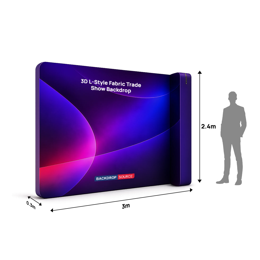 3D-Spannstoff-Rückwand in L-Form für Messen