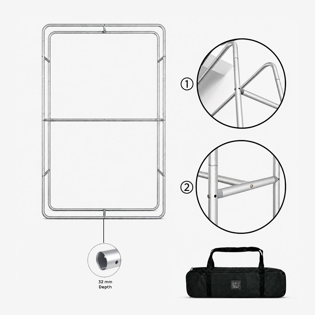 3D-Spannstoffdisplay mit abgerundeten Ecken