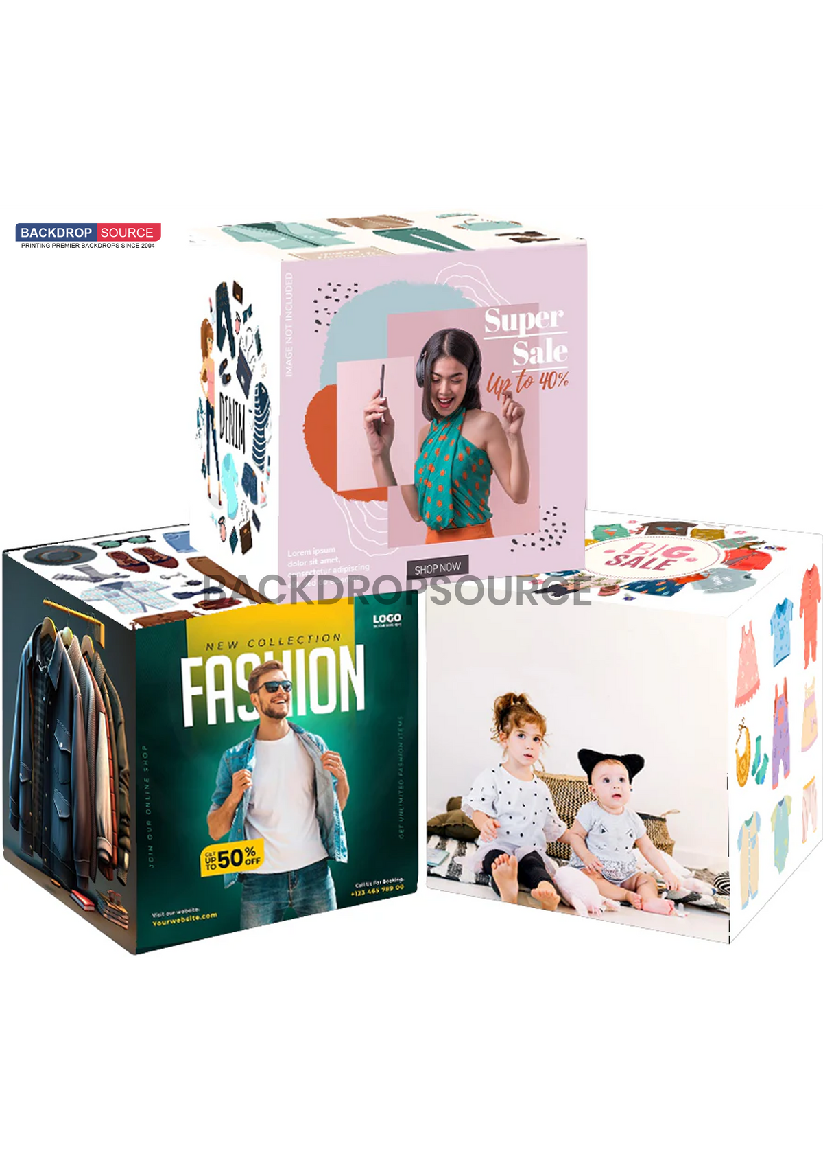 3 Sets aus Stretchstoff-Displays zur Produktpräsentation