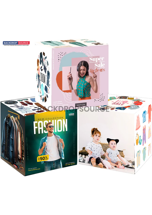 3 Sets aus Stretchstoff-Displays zur Produktpräsentation
