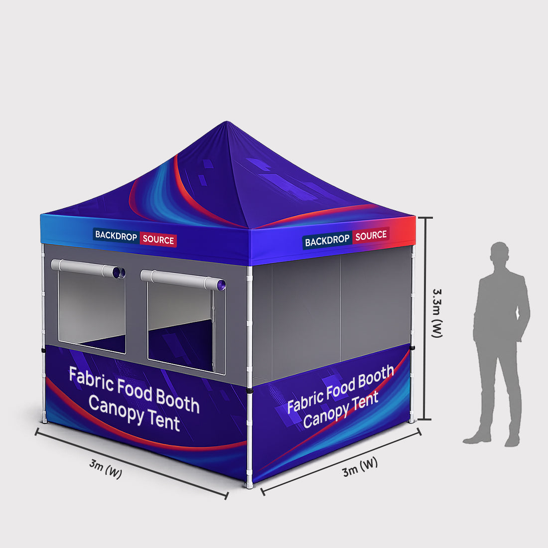 Stoff-Überdachungszelt für einen 3m x 3m großen Food-Messestand