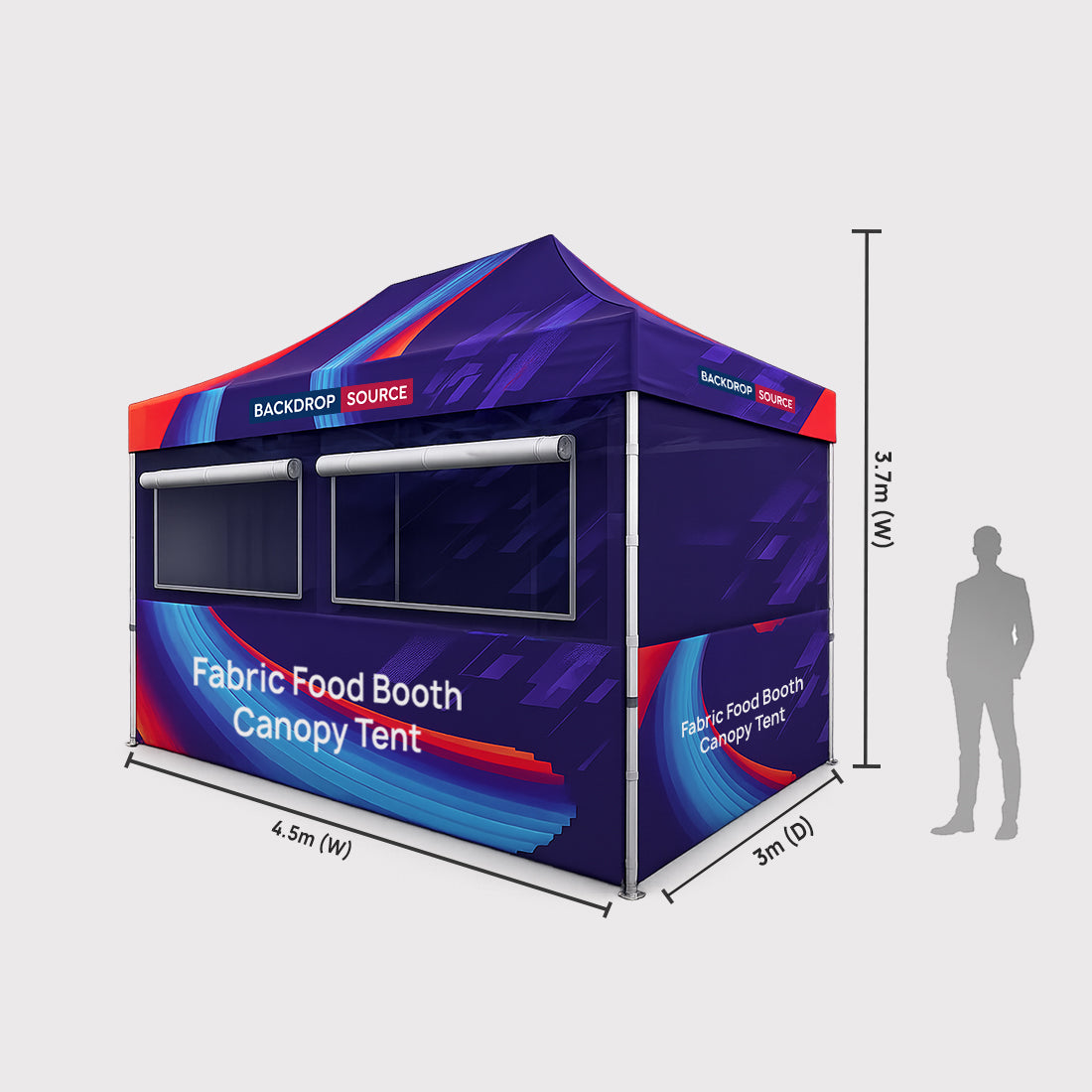 Stoff-Überdachungszelt für einen 4.5m x 3m großen Food-Messestand