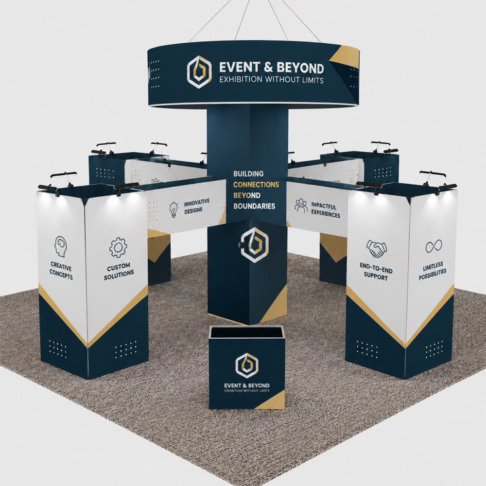 Modulare Messestand-Kits 9m x 9m – Modell 1