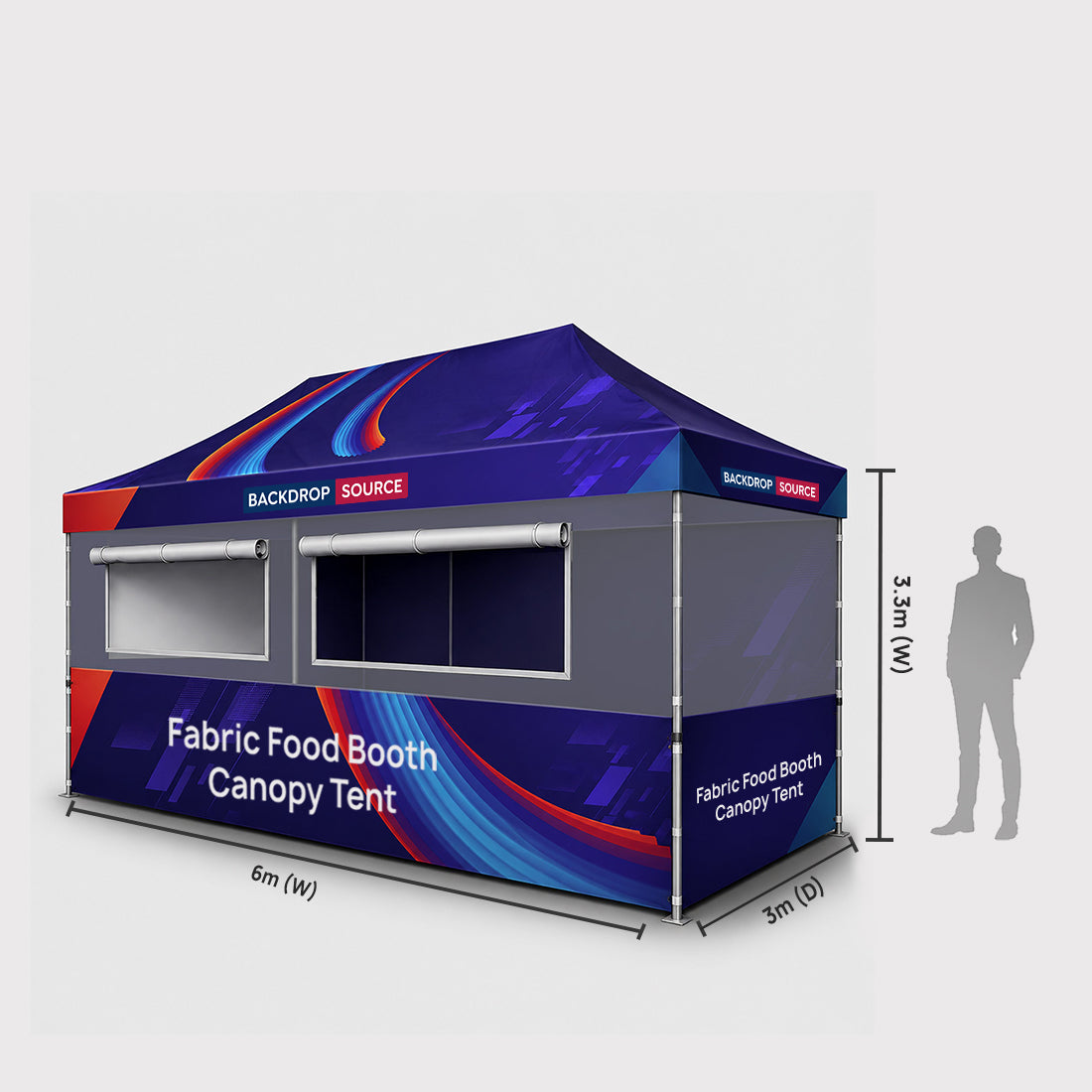 Stoff-Überdachungszelt für einen 6m x 3m großen Food-Messestand