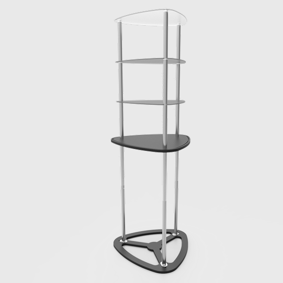Triangular Fabric Display Counter with Acrylic Triple Shelves