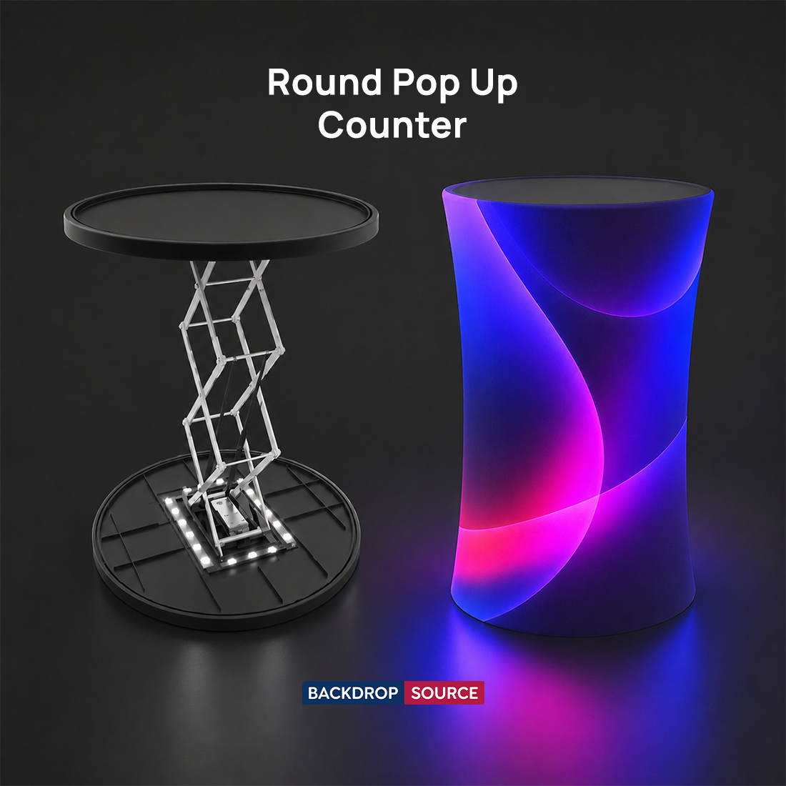 Hinterleuchtete runde Pop-up-Theke aus Spannstoff
