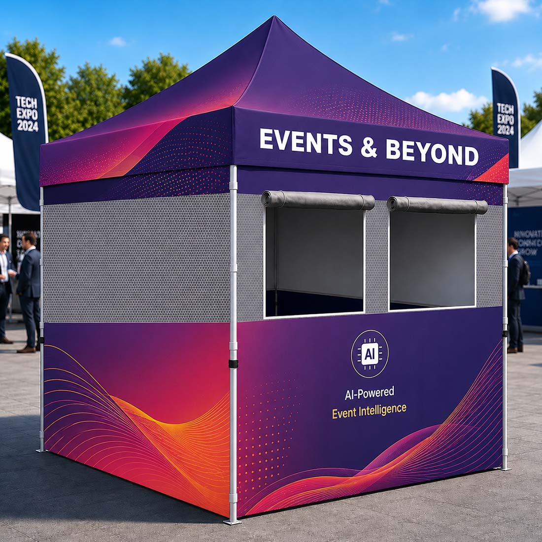 Stoff-Überdachungszelt für einen 3m x 3m großen Food-Messestand