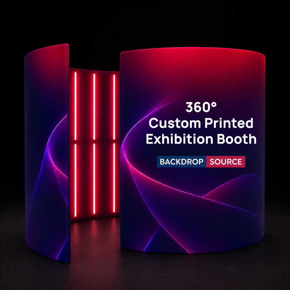 360° individuell bedruckter Messestand mit LED-Beleuchtung