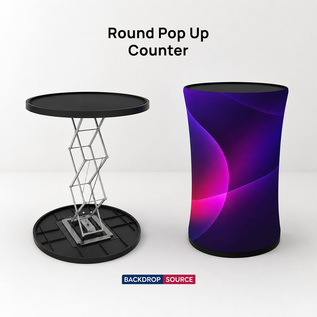 Hinterleuchtete runde Pop-up-Theke aus Spannstoff