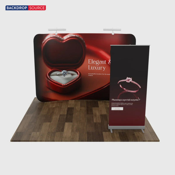 3m x 3m Messestand-Set mit Rückwand und Roll-up-Bannerständer