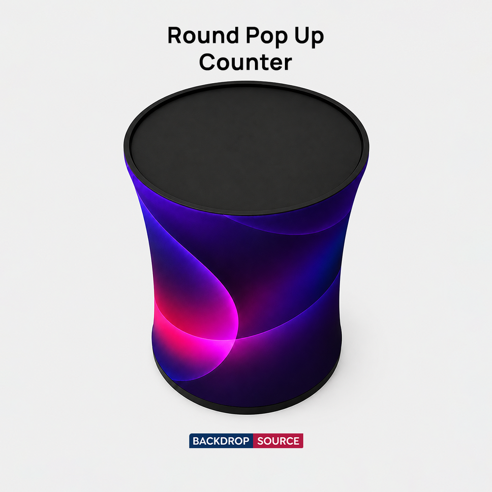 Hinterleuchtete runde Pop-up-Theke aus Spannstoff