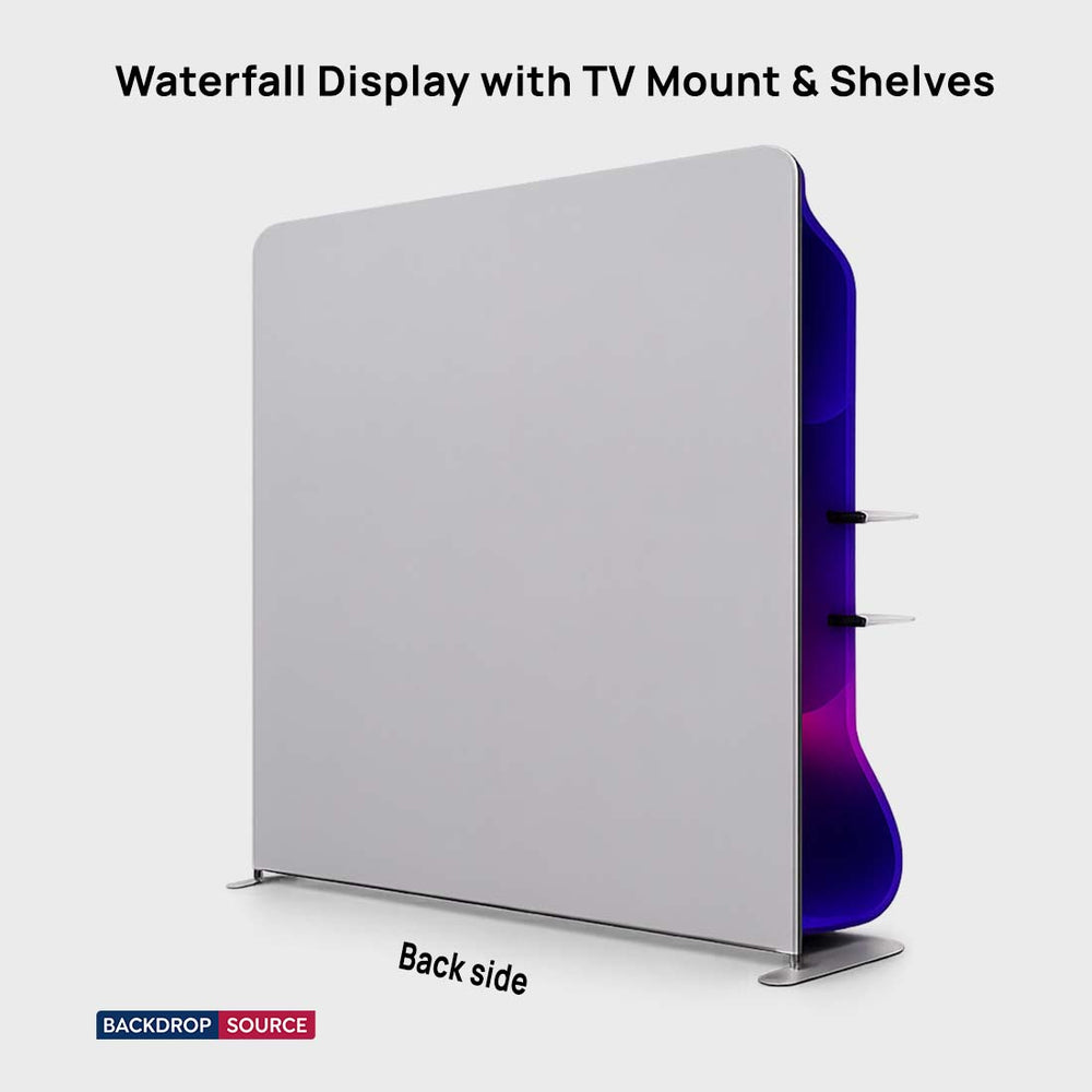 Wasserfall-Display für den Einzelhandel mit TV-Halterung und Ablageregälen