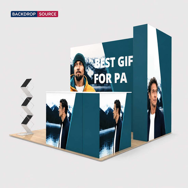 3x3m 3D Media Wall Corner Booth Kit with 3 Counters
