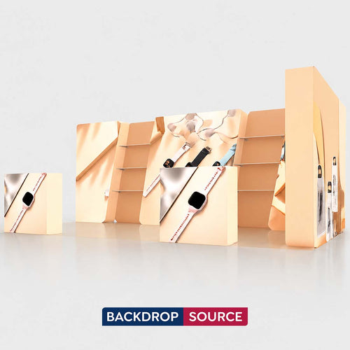 3x6m 3D Trapezoid Wall Booth Kit with Shelving & 2 Counters