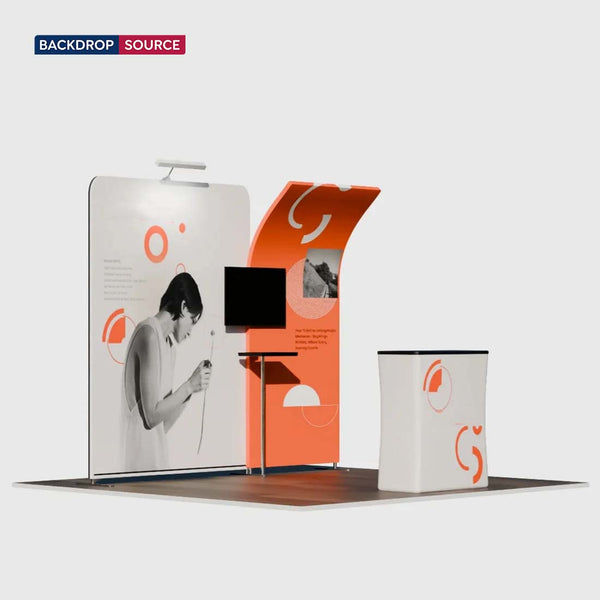 3x3m Booth Kit with Curved & Tall Straight Walls, Counter & TV