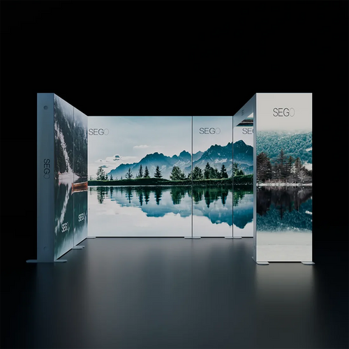 4.5x3m Backlit SEGO Booth Kit with L-Arches & 4 Sidewalls