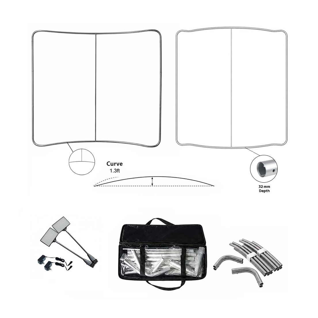 Premium Curved Backwall Kit with Clamping Lights