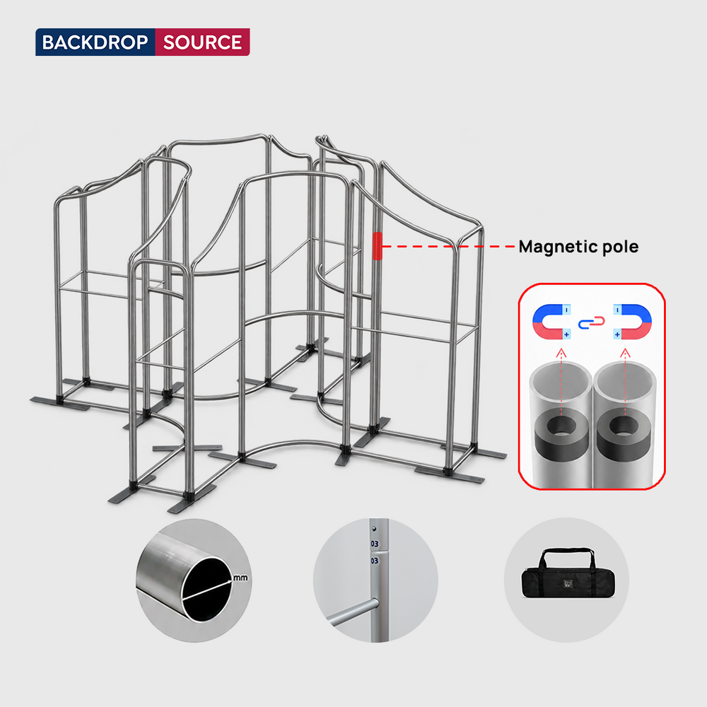 Magnetisches Stoff-Messestandsystem – Modell 4 (4m x 4m)