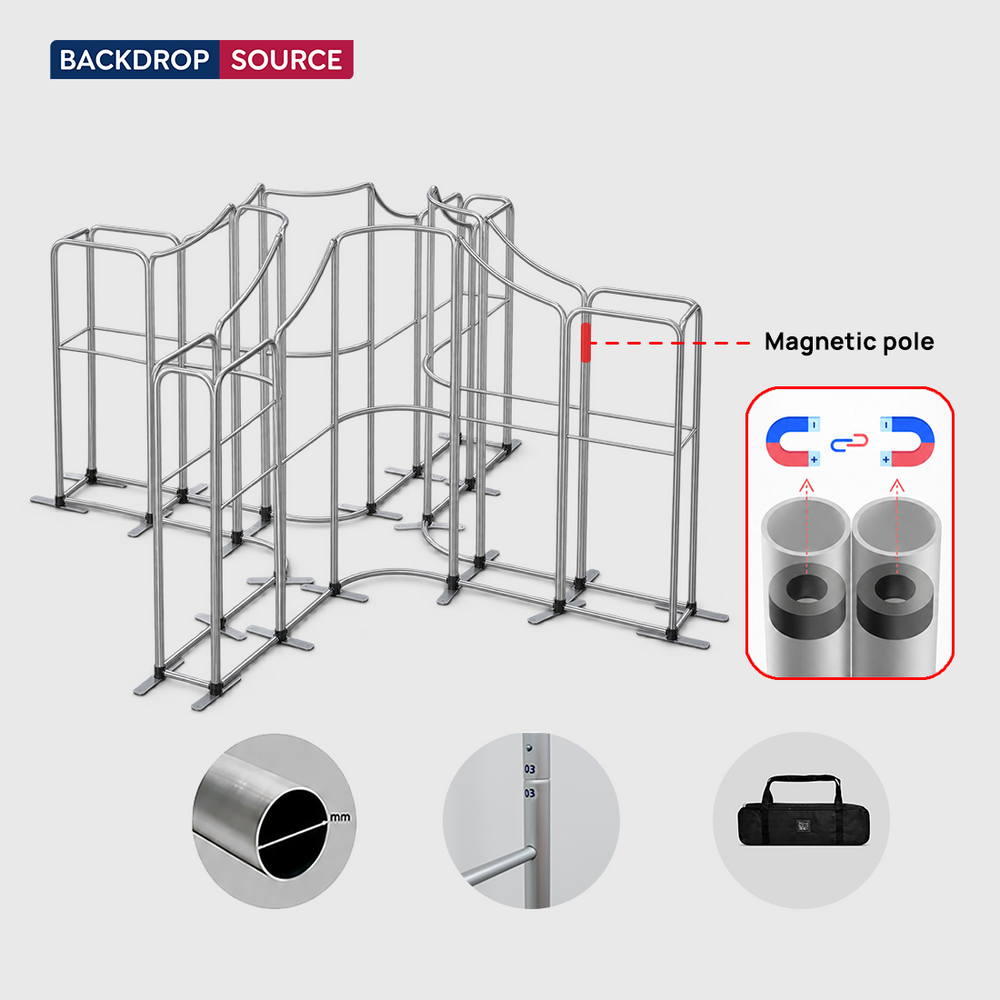 Magnetisches Stoff-Messestandsystem – Modell 4 (5m x 5m)