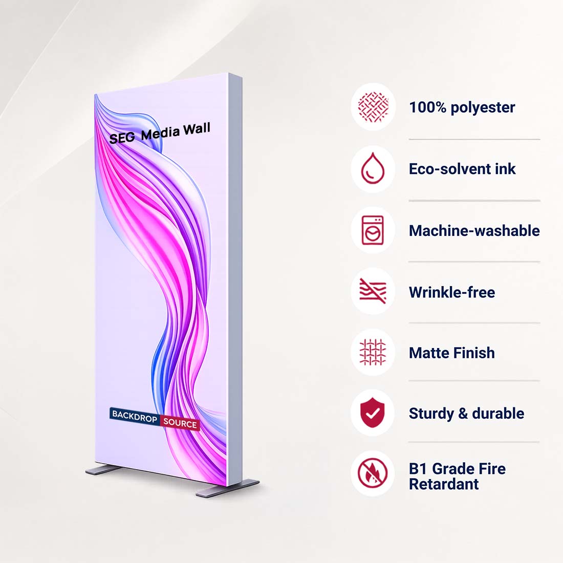SEG-Stoff-Medienwand – 1m W x 2m H