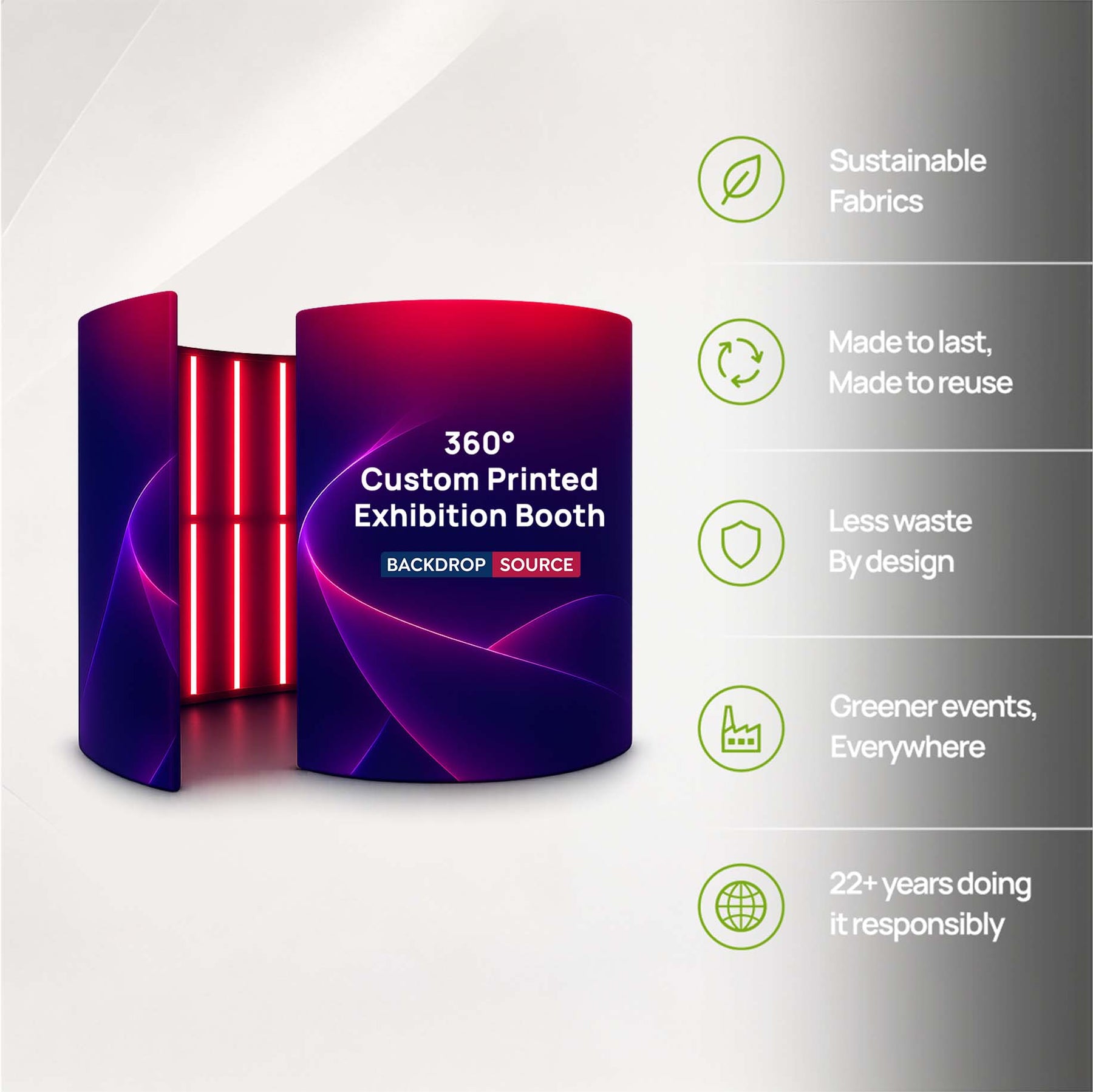 360° individuell bedruckter Messestand mit LED-Beleuchtung