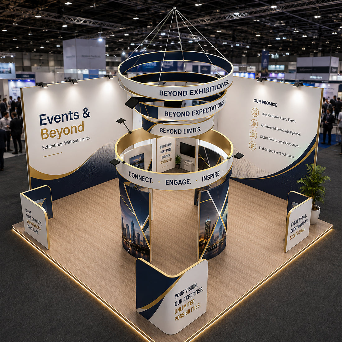 Modulare Messestand-Sets 6m x 6m – Modell 21