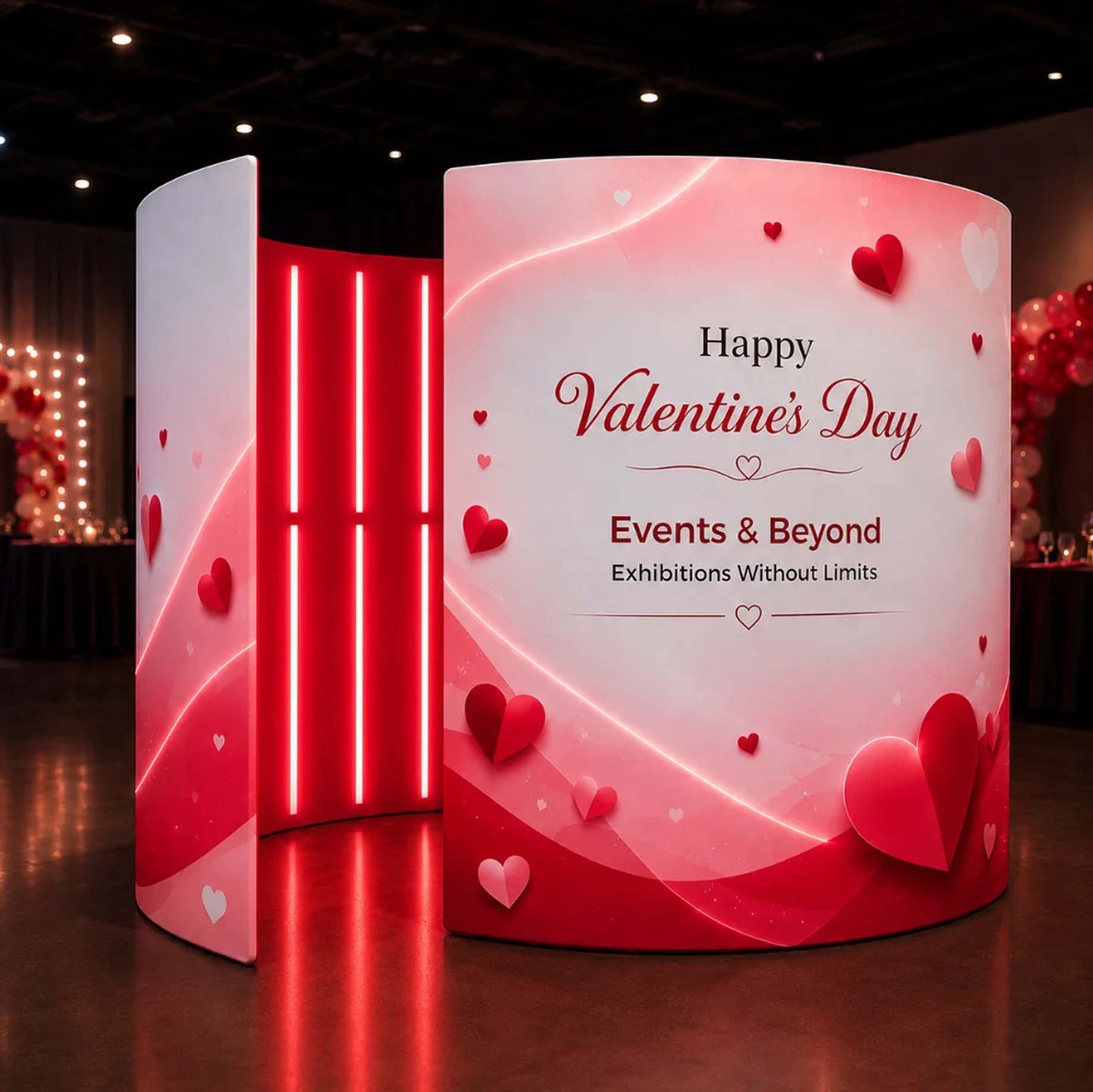 360° individuell bedruckter Messestand mit LED-Beleuchtung