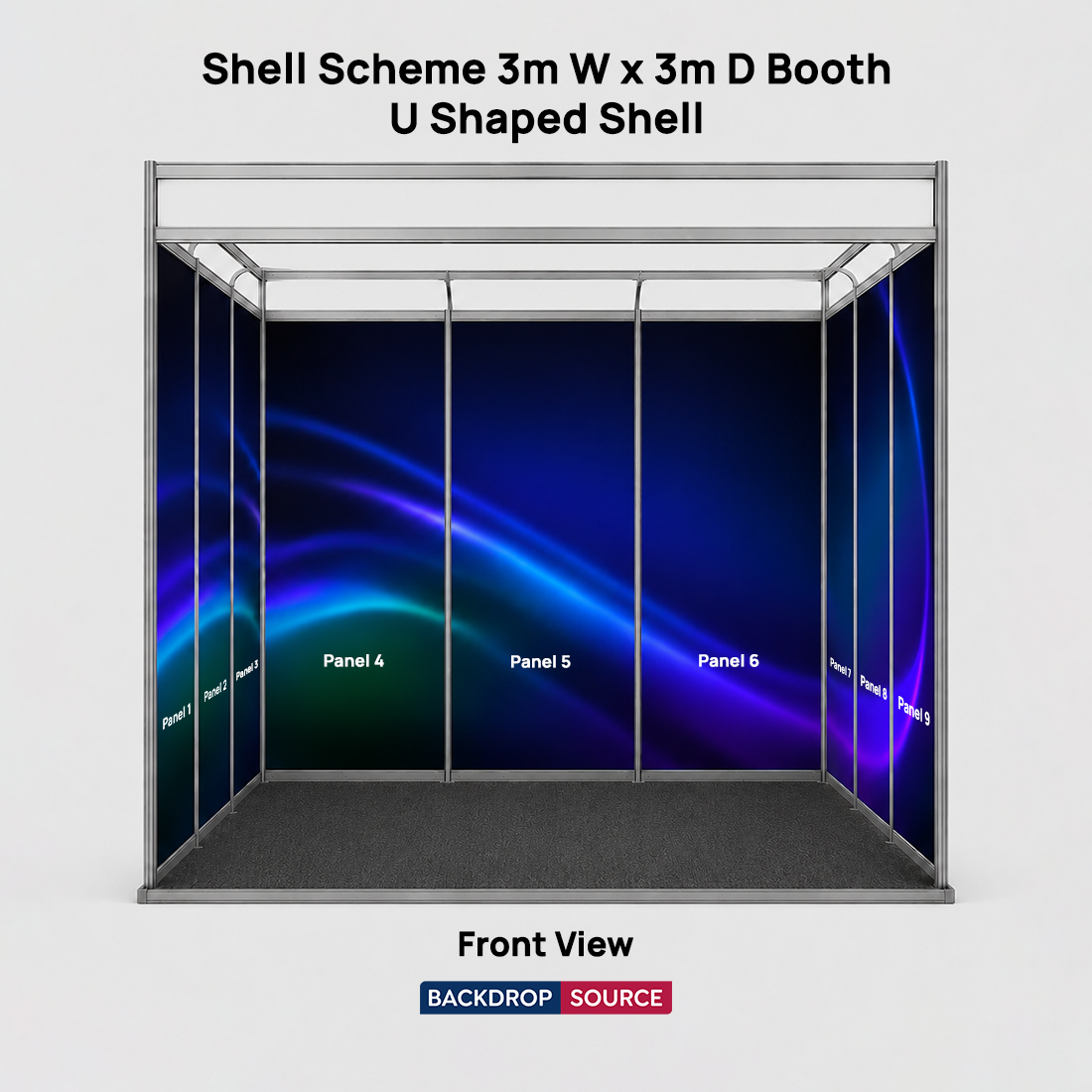 Messegrafiken für einen 3m breiten x 3m tiefen Messestand mit Octanorm-System