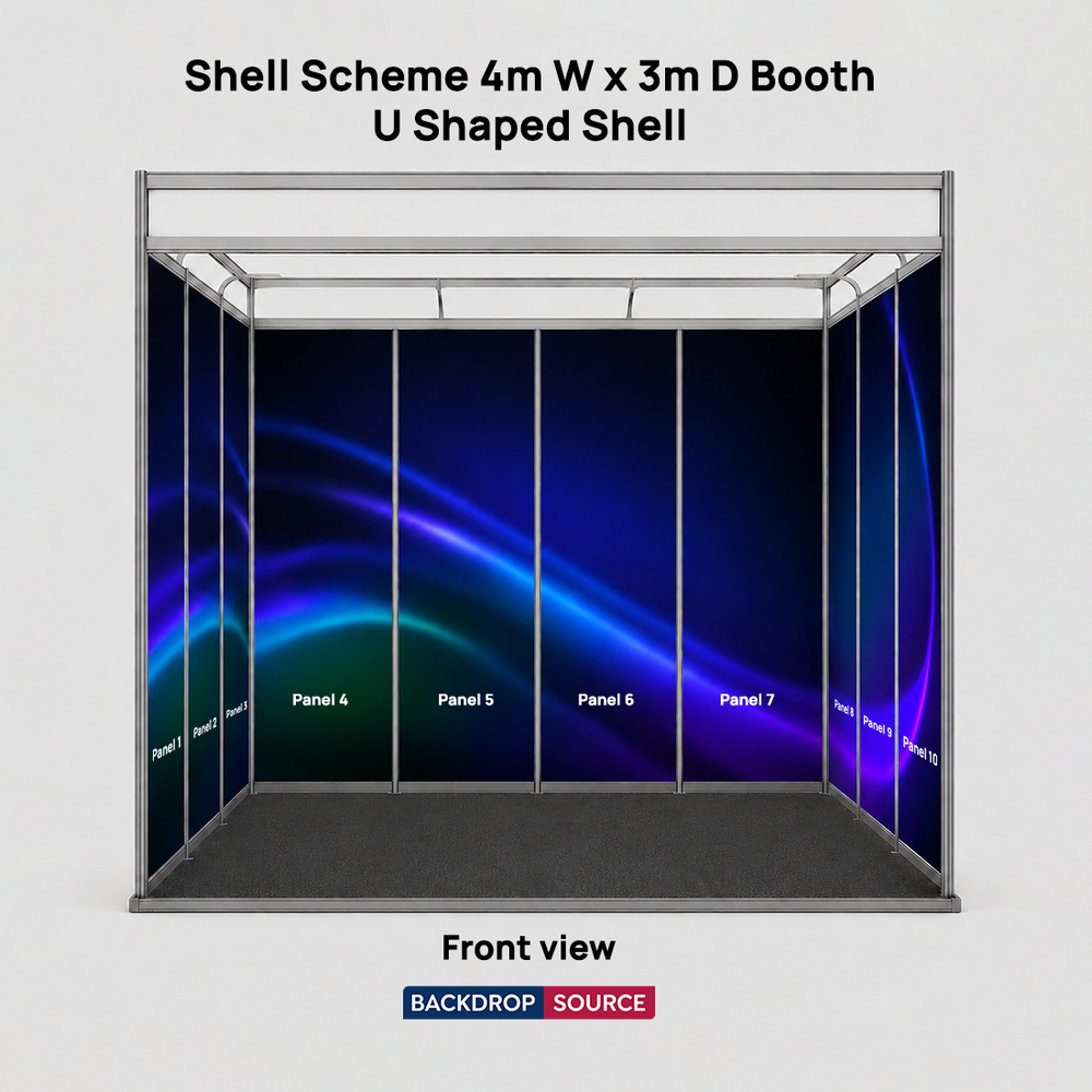 Messegrafiken für einen 4m breiten x 3m tiefen Messestand mit Octanorm-System