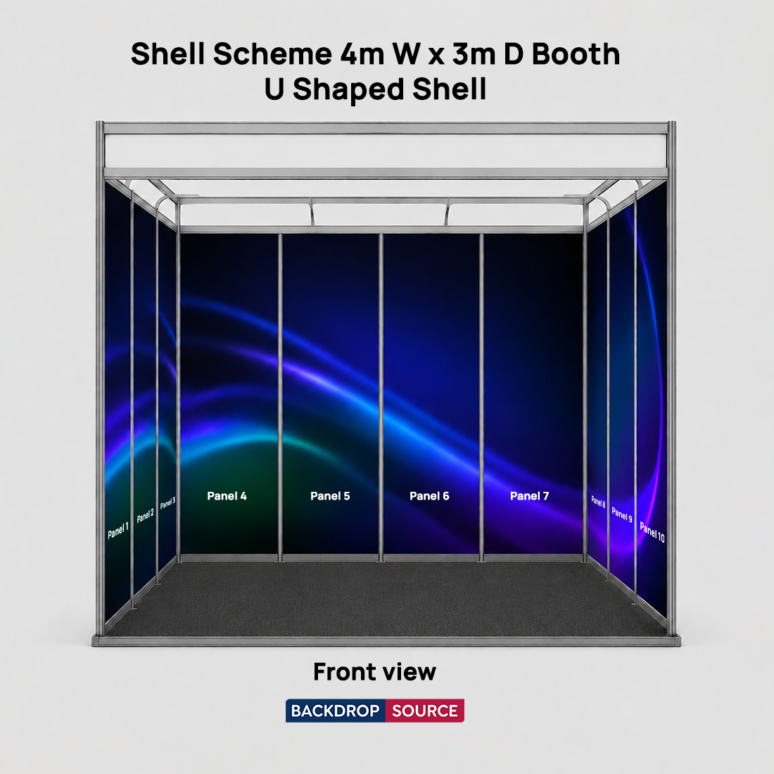 Messegrafiken für einen 4m breiten x 3m tiefen Messestand mit Octanorm-System