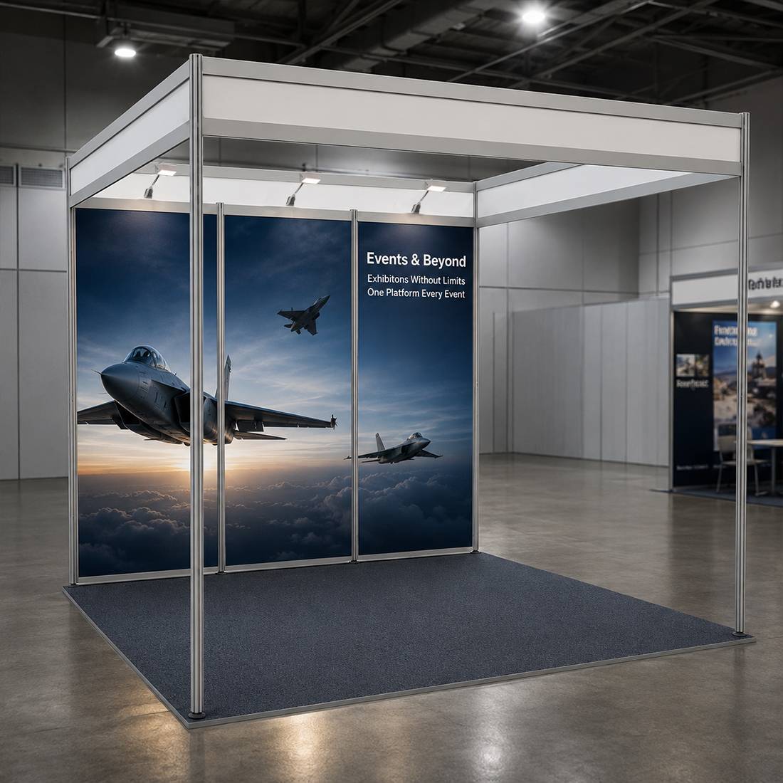 Messegrafiken für einen 3m breiten x 3m tiefen Messestand mit Octanorm-System