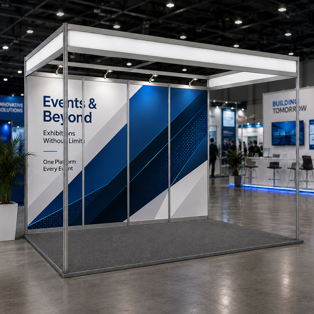 Messegrafiken für einen 4m breiten x 3m tiefen Messestand mit Octanorm-System