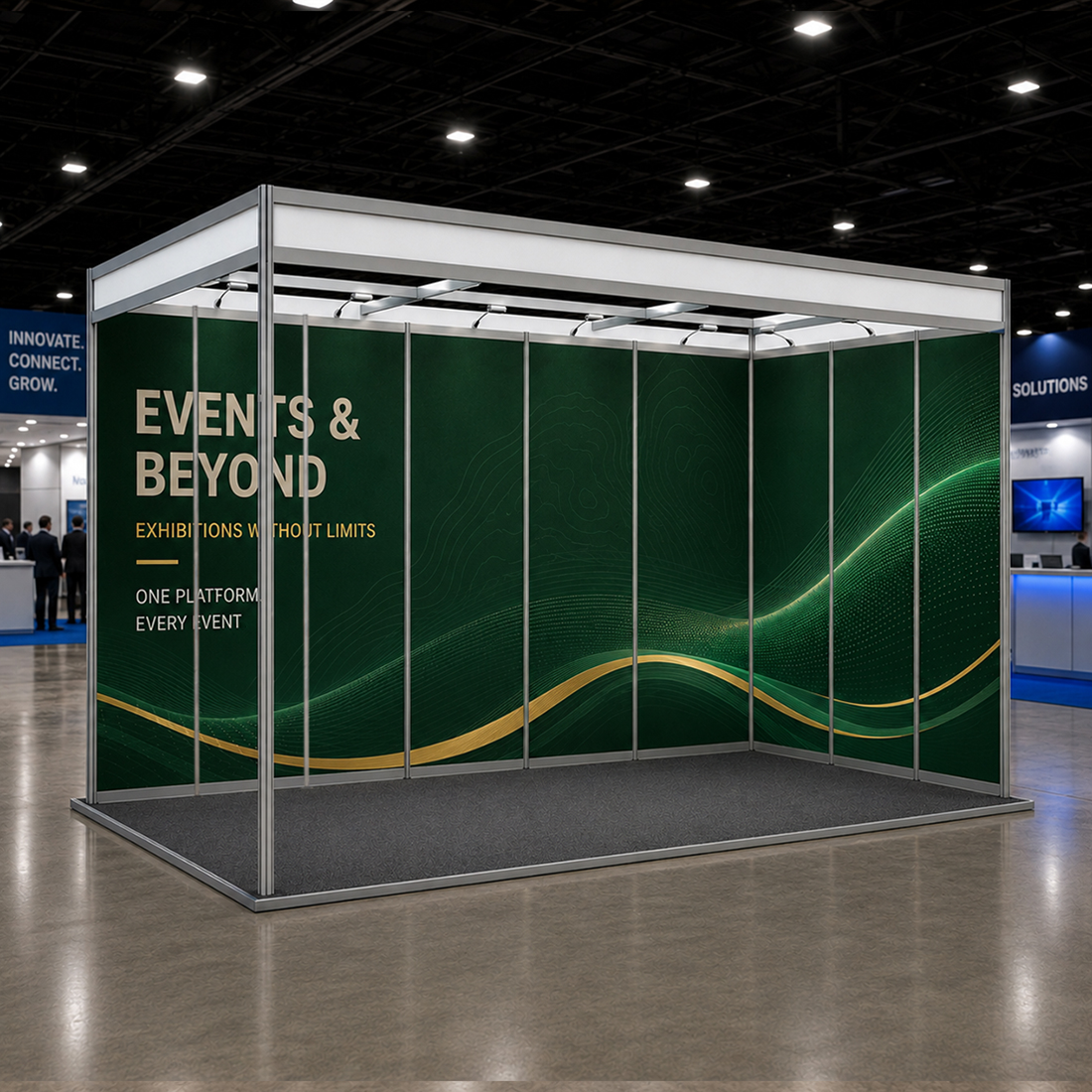 Messegrafiken für einen 6m breiten x 3m tiefen Messestand mit Octanorm-System