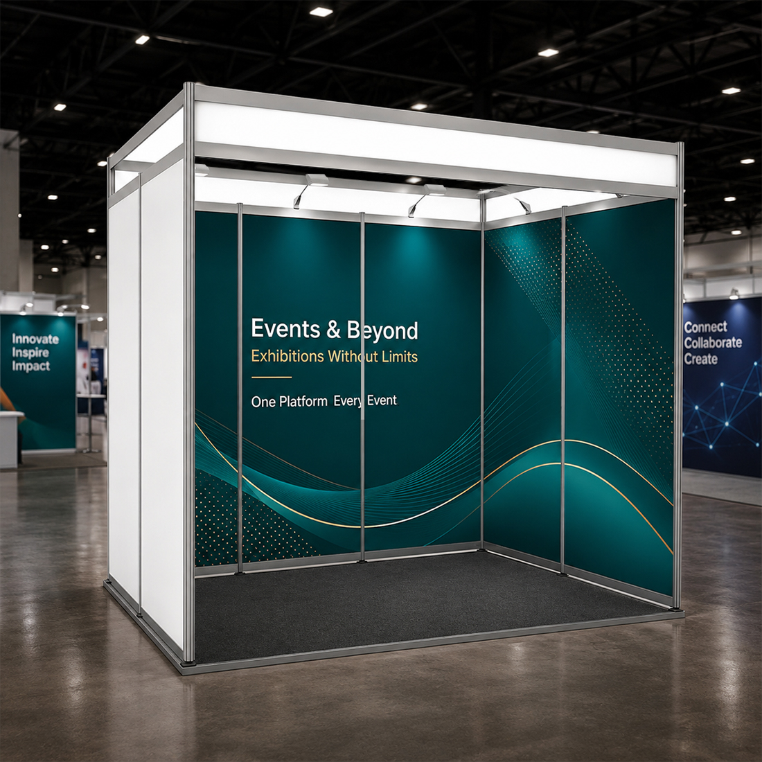 Messegrafiken für einen 3m breiten x 2m tiefen Messestand mit Octanorm-System
