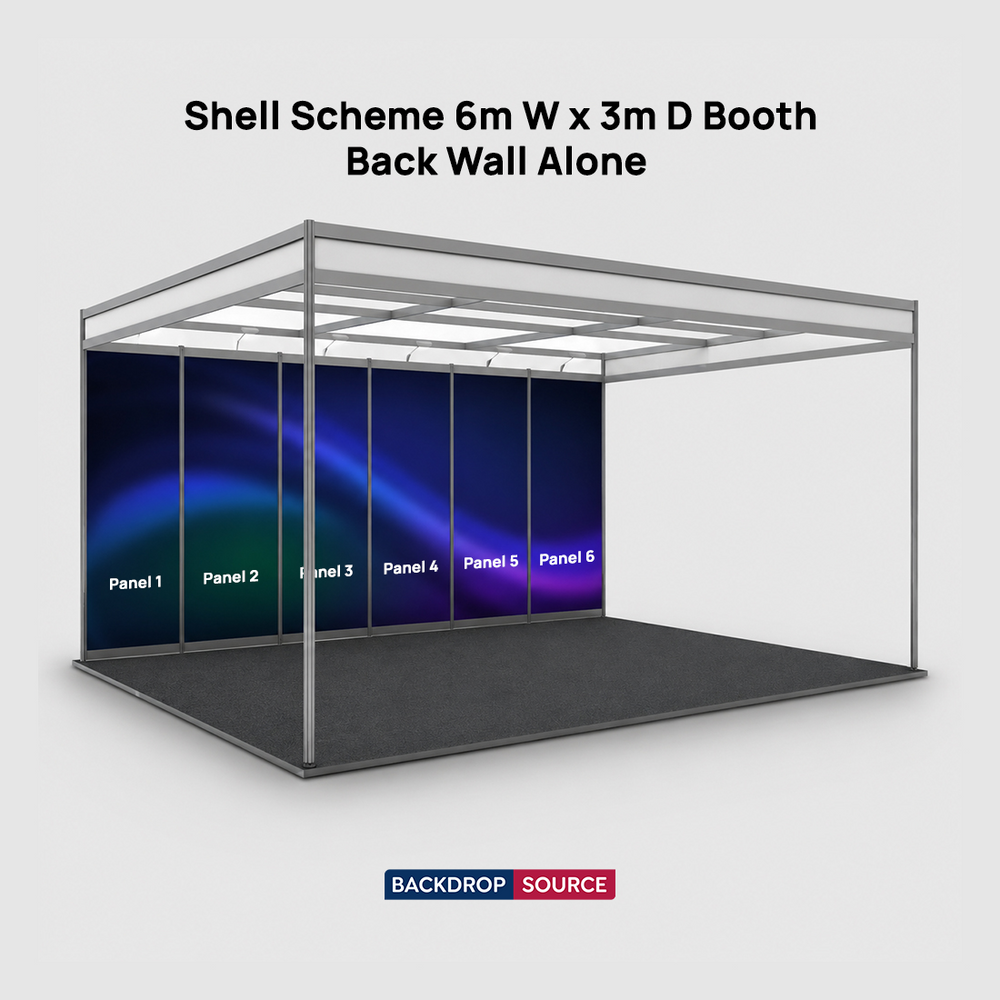 Messegrafiken für einen 6m breiten x 3m tiefen Messestand mit Octanorm-System
