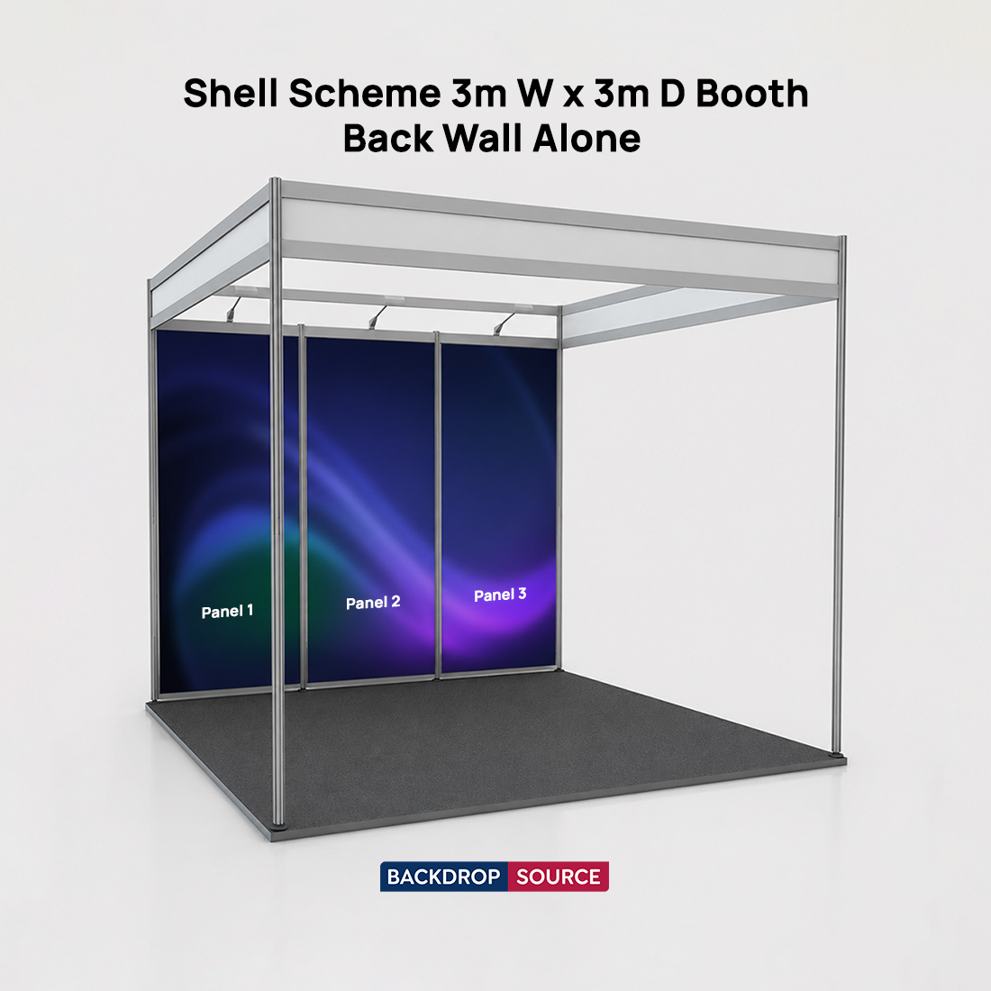 Messegrafiken für einen 3m breiten x 3m tiefen Messestand mit Octanorm-System