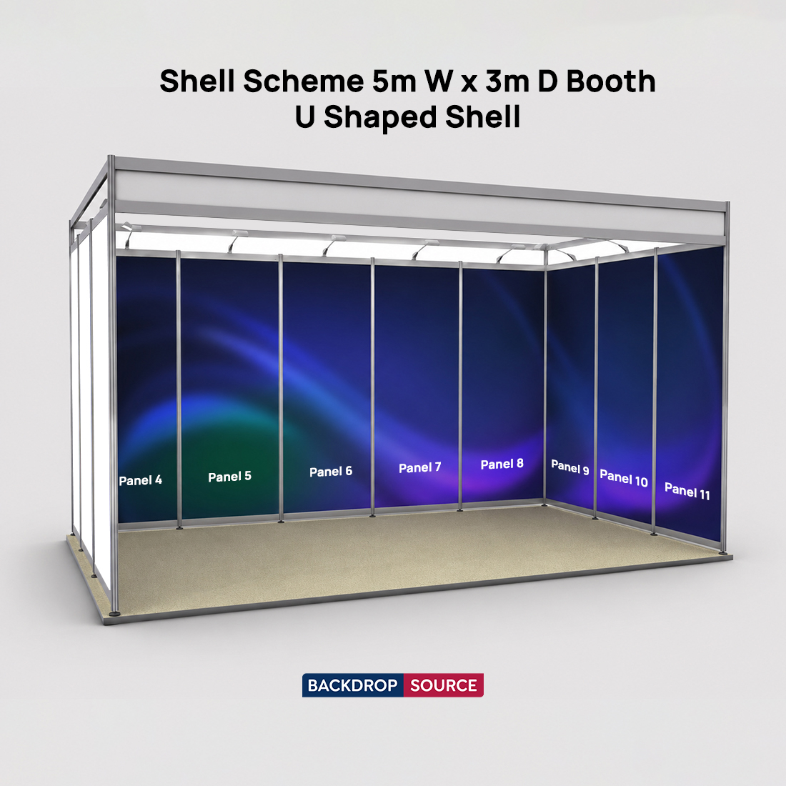 Messegrafiken für einen 5m breiten x 3m tiefen Messestand mit Octanorm-System