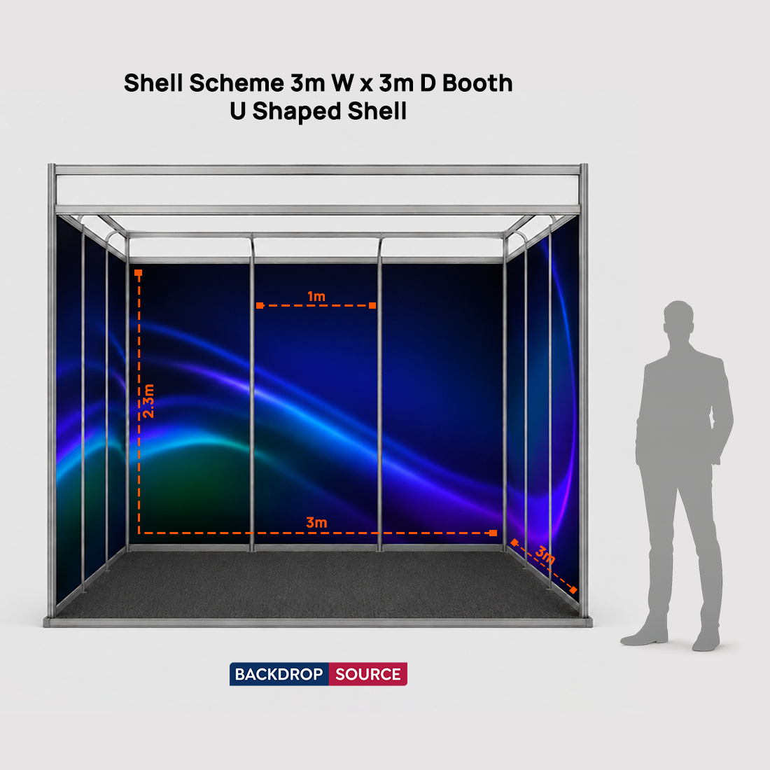 Messegrafiken für einen 3m breiten x 3m tiefen Messestand mit Octanorm-System